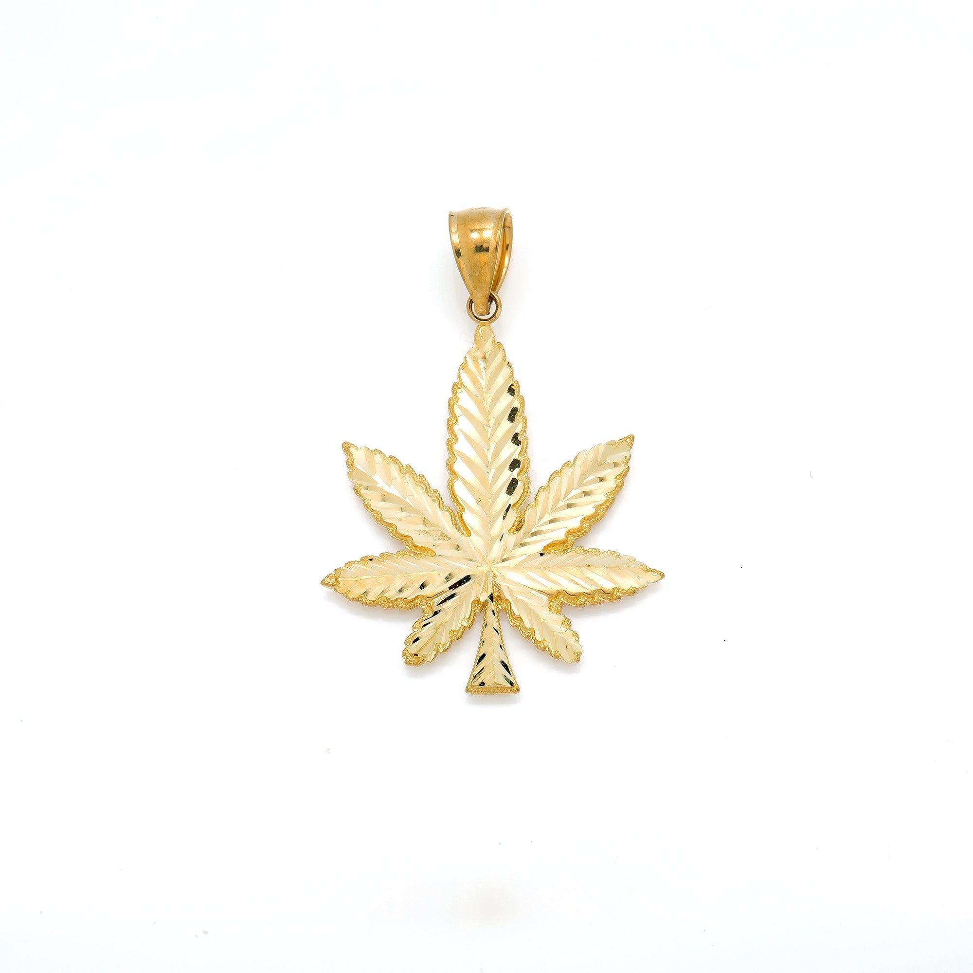 14k GOLD CANNABIS LEAF PENDANT 1.56"