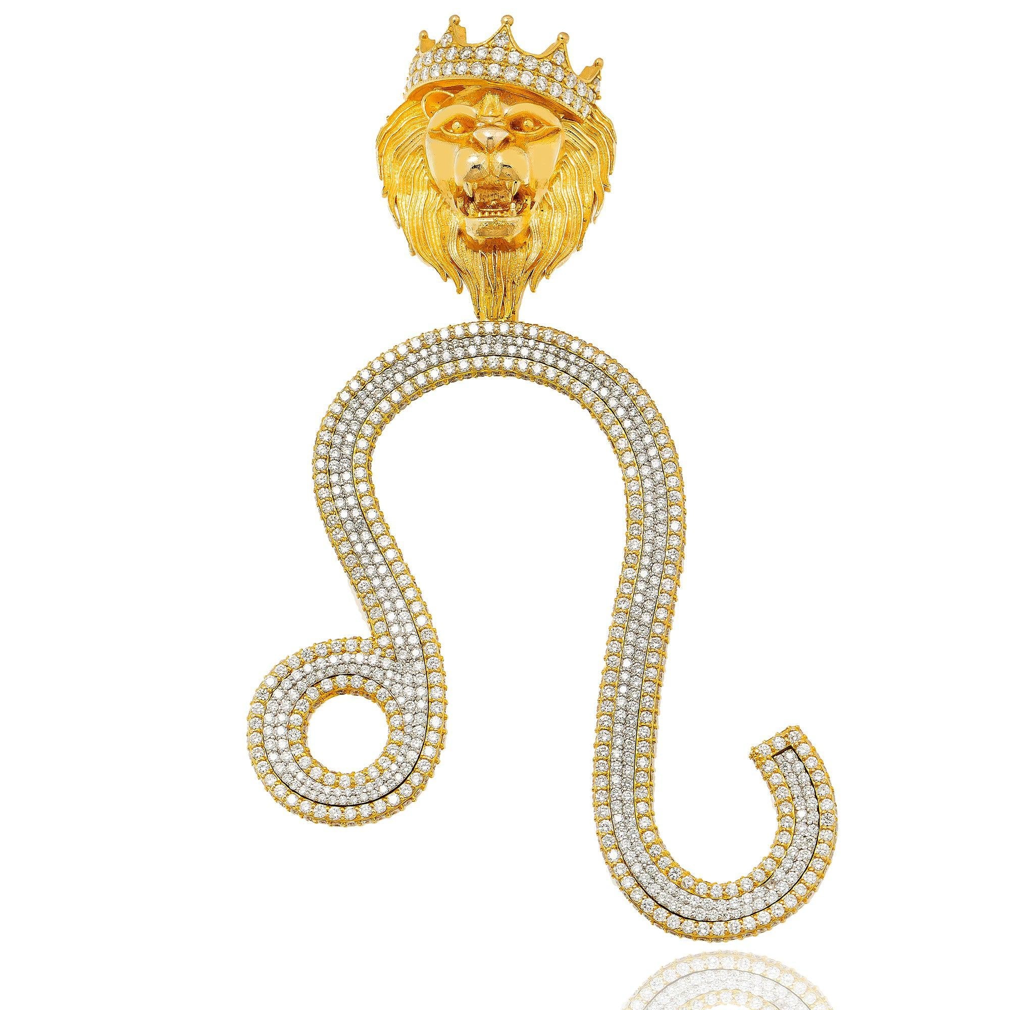 14K YELLOW GOLD DIAMOND LEO SIGN PENDANT 8.25 CT