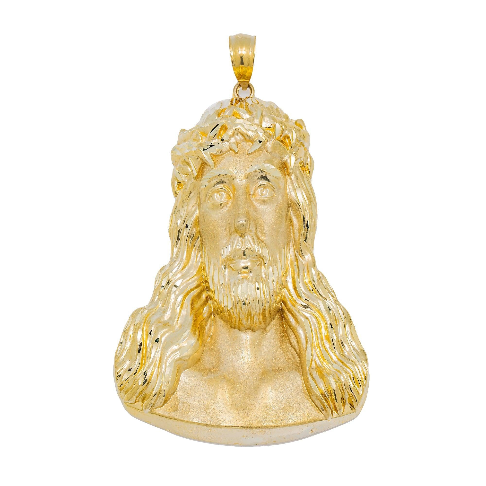 10K GOLD JESUS HEAD PENDANT 3.5"