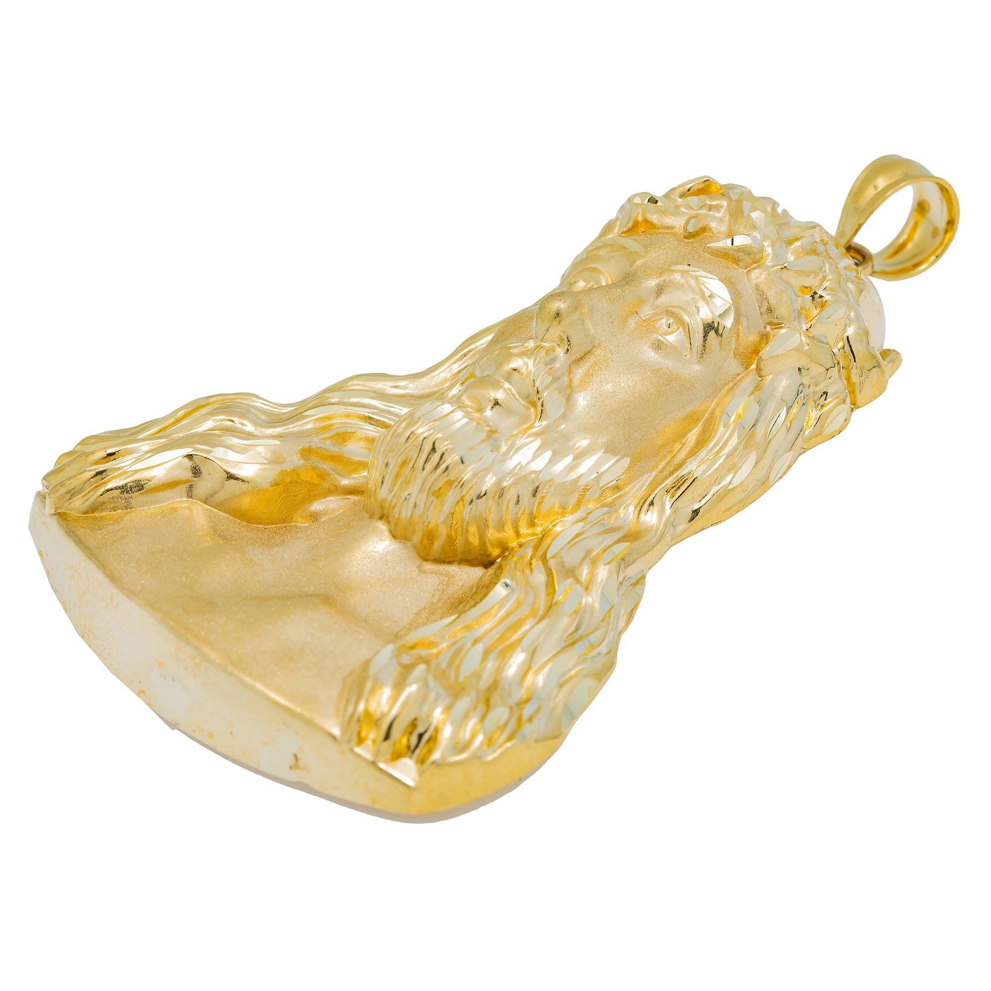 10K GOLD JESUS HEAD PENDANT 3.5"