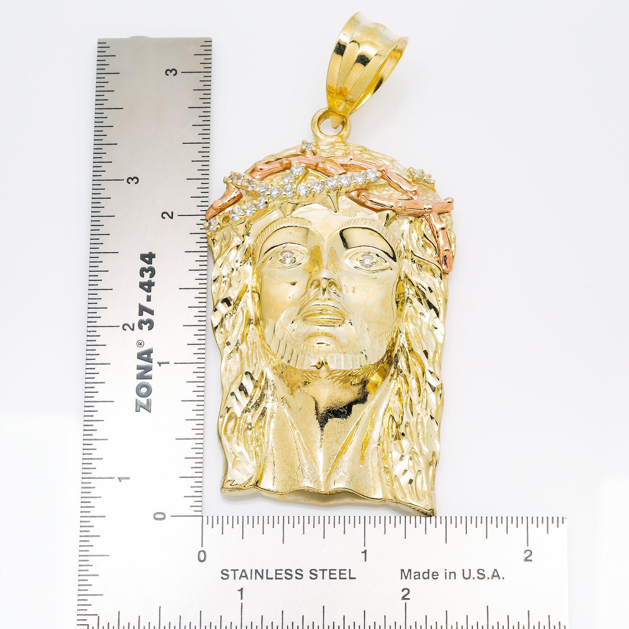 10K GOLD TWO TONE JESUS HEAD PENDANT 3.5"