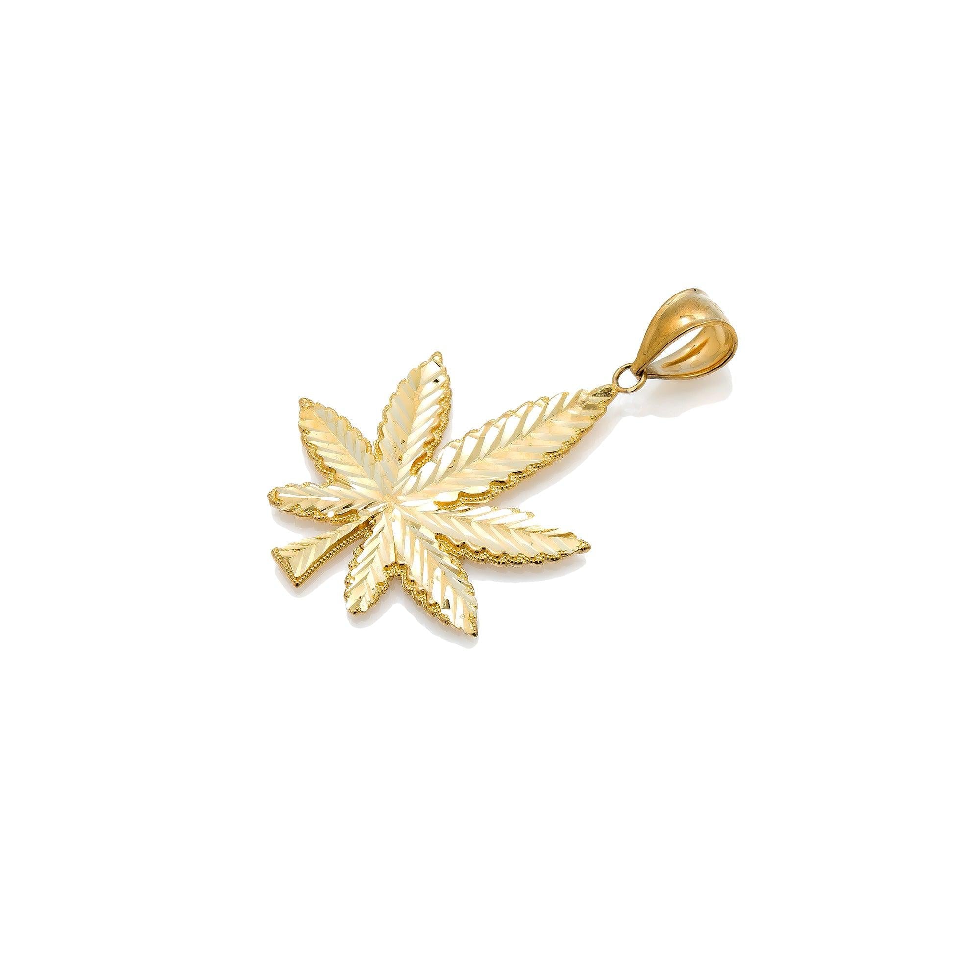 14k GOLD CANNABIS LEAF PENDANT 1.56"