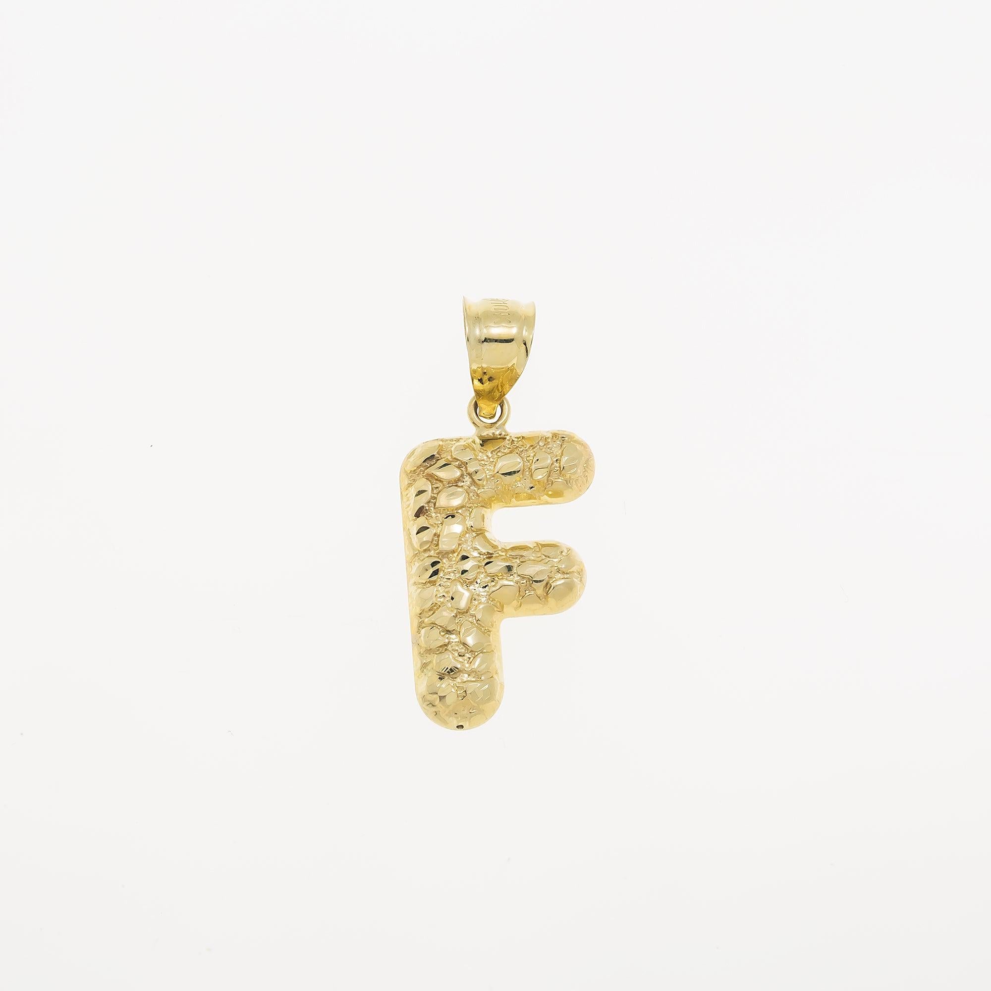 10K GOLD NUGGET INITIAL F PENDANT 1.9G