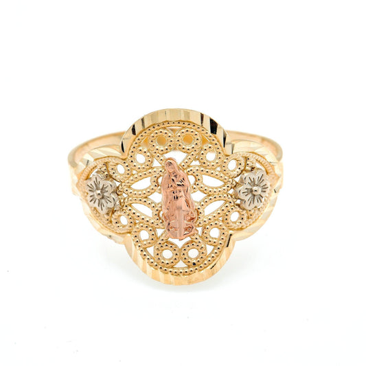 10K GOLD TRICOLOR MOTHER MARY RING 3.5G