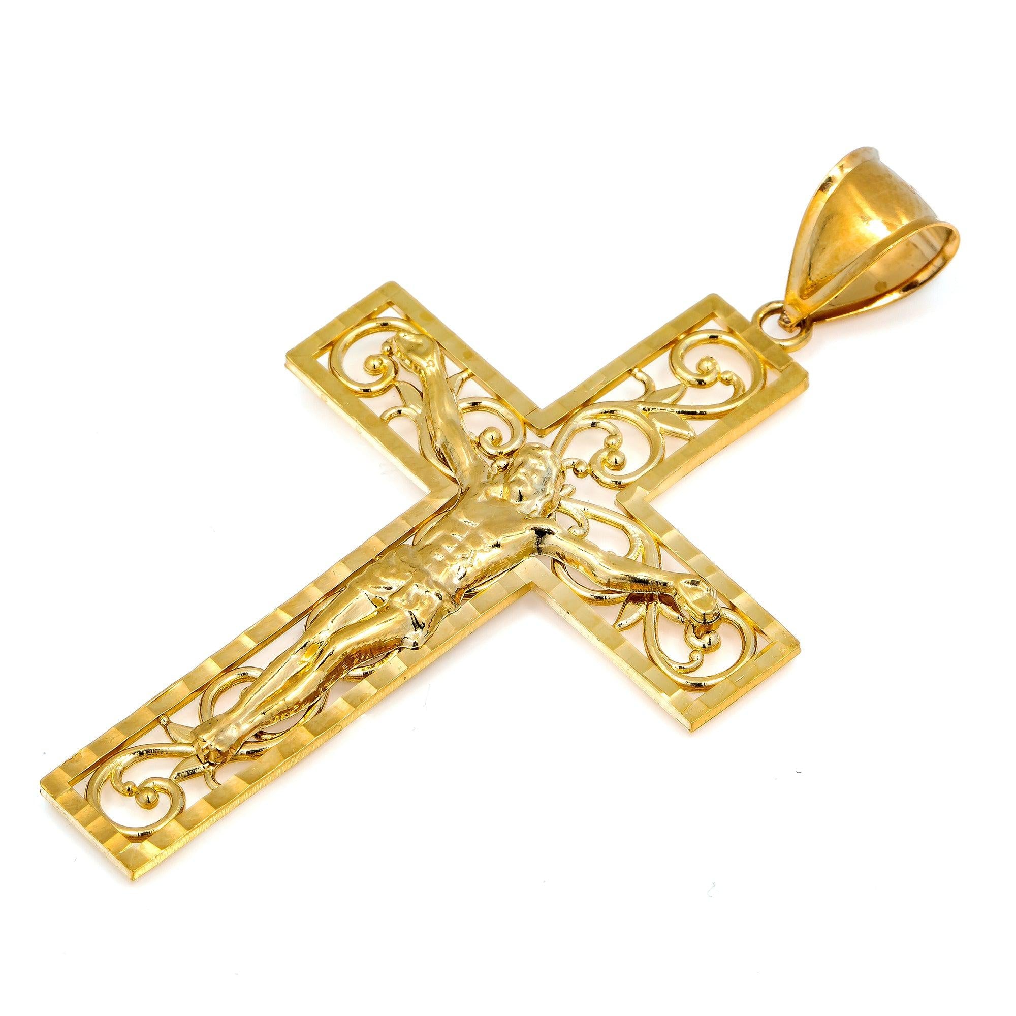 10K GOLD HOLLOW CRUCIFIX PENDANT 2.9"