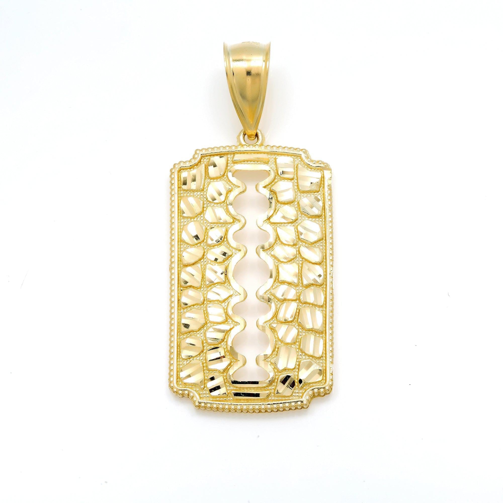 10K GOLD RECTANGLE CUT OUT PENDANT 2.25"