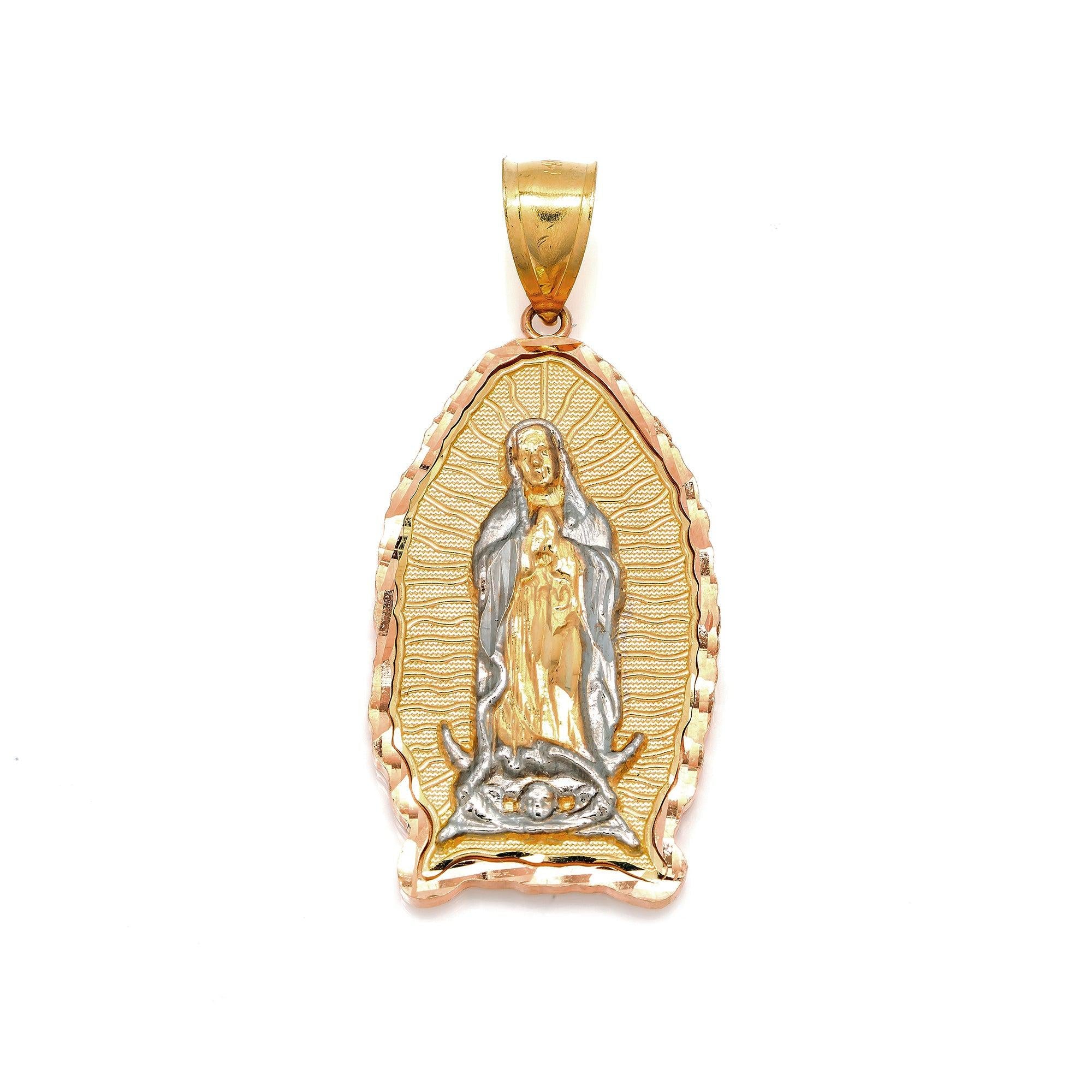 10K GOLD TWO TONE MOTHER MARY PENDANT 2.09"