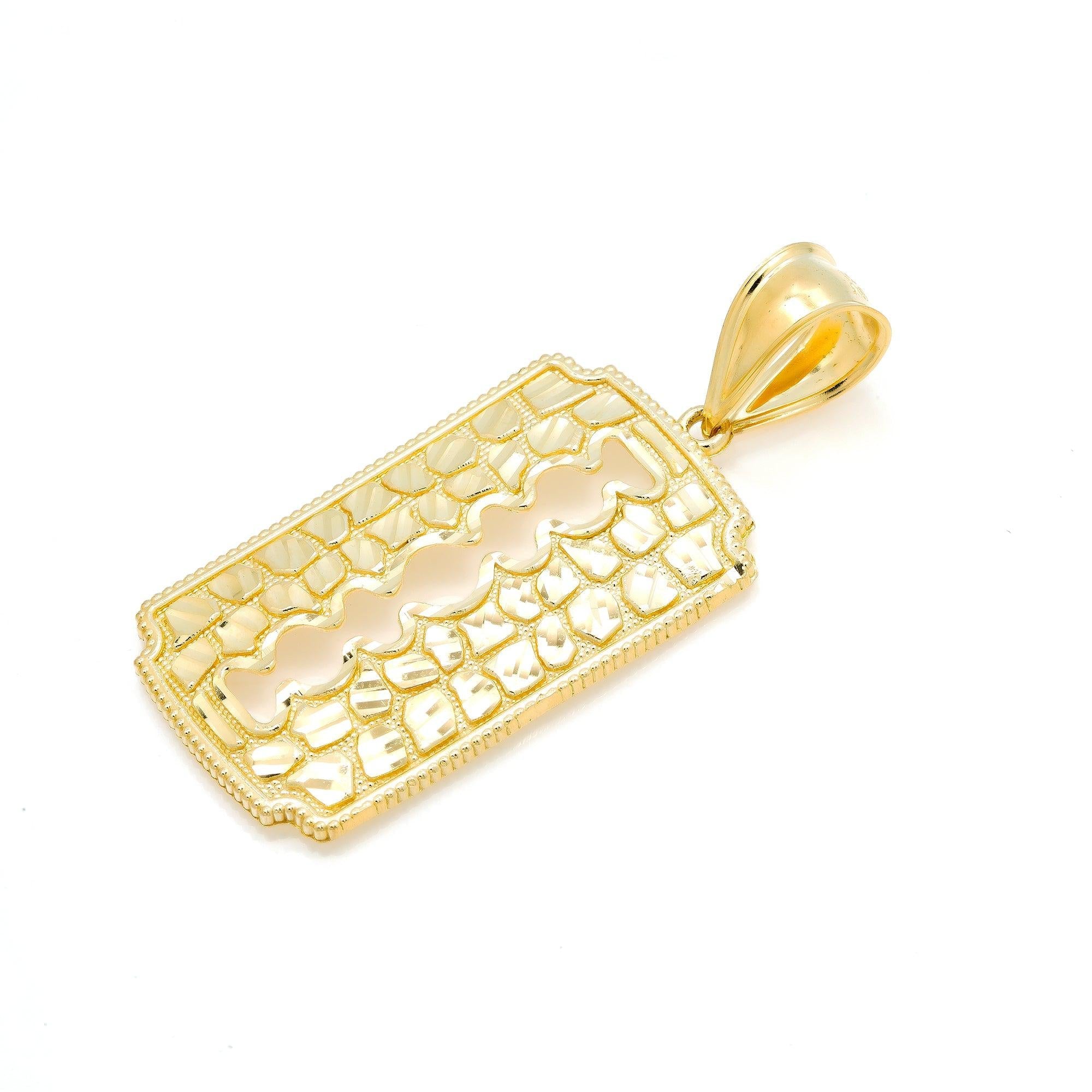10K GOLD RECTANGLE CUT OUT PENDANT 2.25"