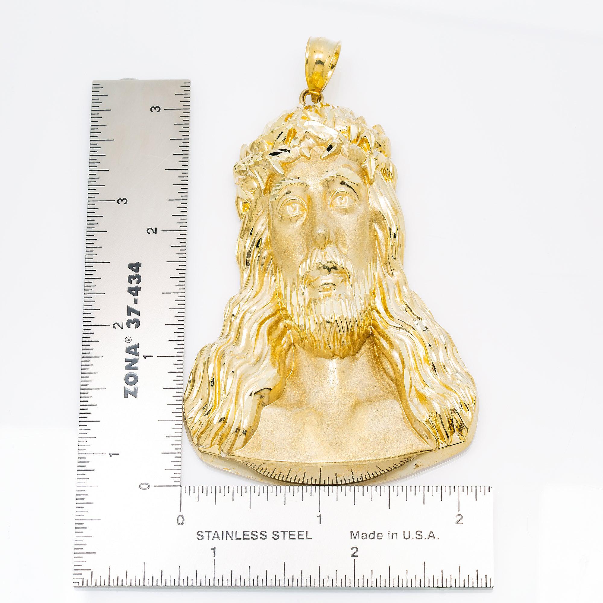 10K GOLD JESUS HEAD PENDANT 3.5"