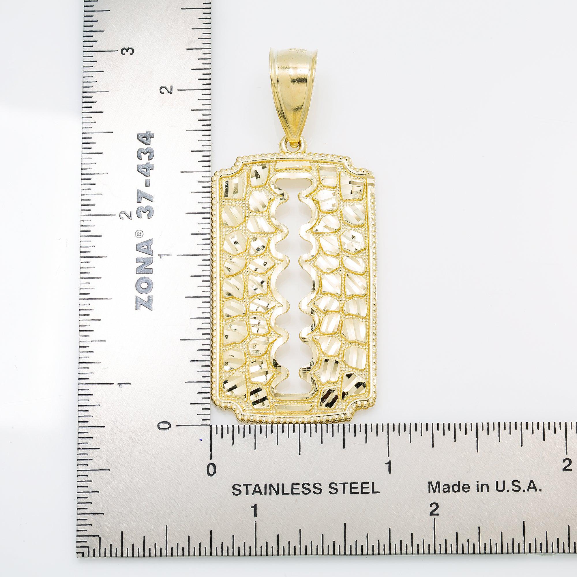 10K GOLD RECTANGLE CUT OUT PENDANT 2.25"