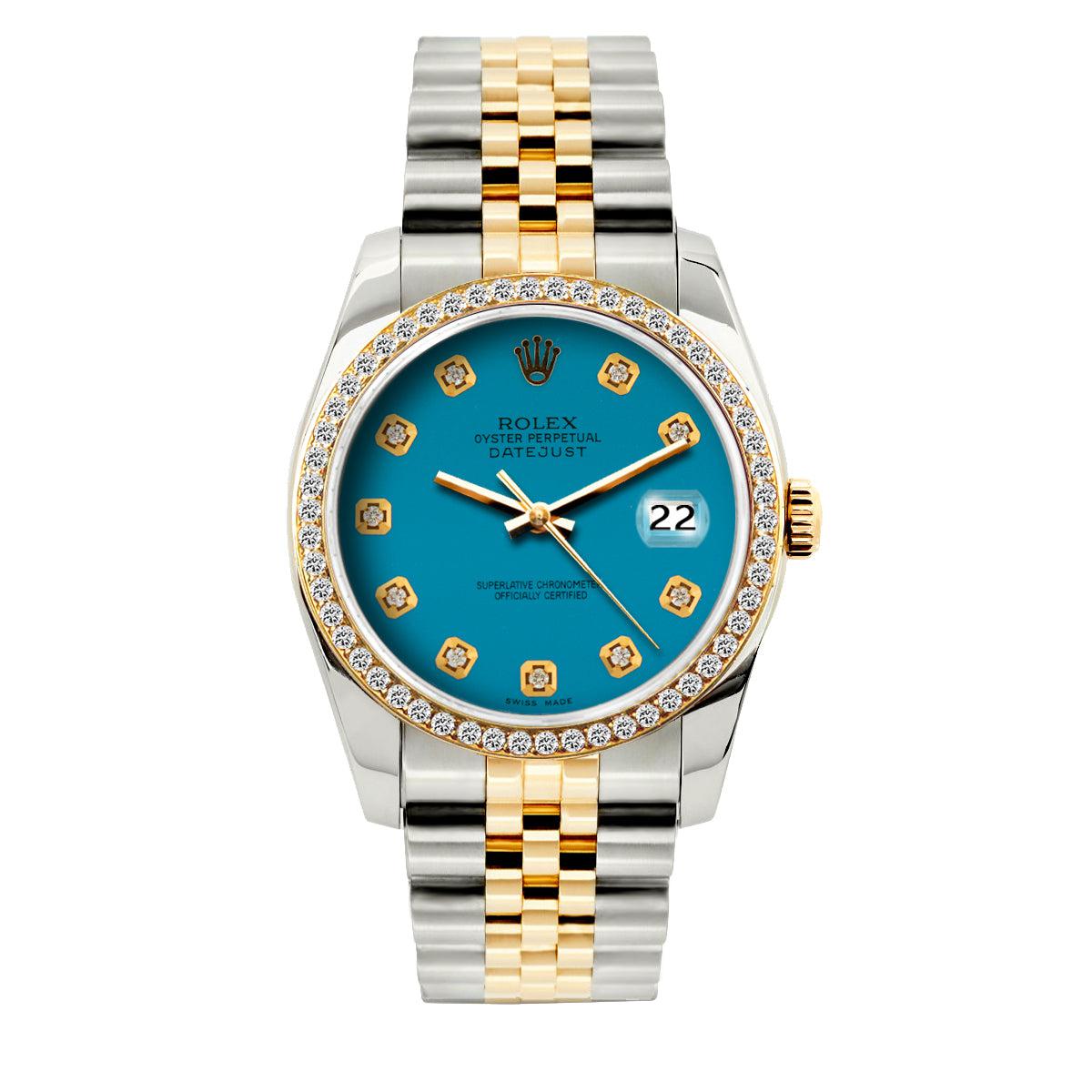 Rolex Datejust Diamond Watch, 36mm, Yellow Gold and Stainless Steel Bracelet Blue Dial w/ Diamond Bezel