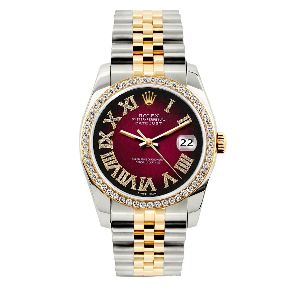 Rolex Datejust 36MM Red Black Diamond Dial With Diamond Bezel