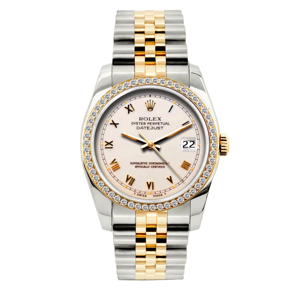 Rolex Datejust Diamond Watch, 36mm, Yellow Gold and Stainless Steel Bracelet Pink Pastel Dial w/ Diamond Bezel