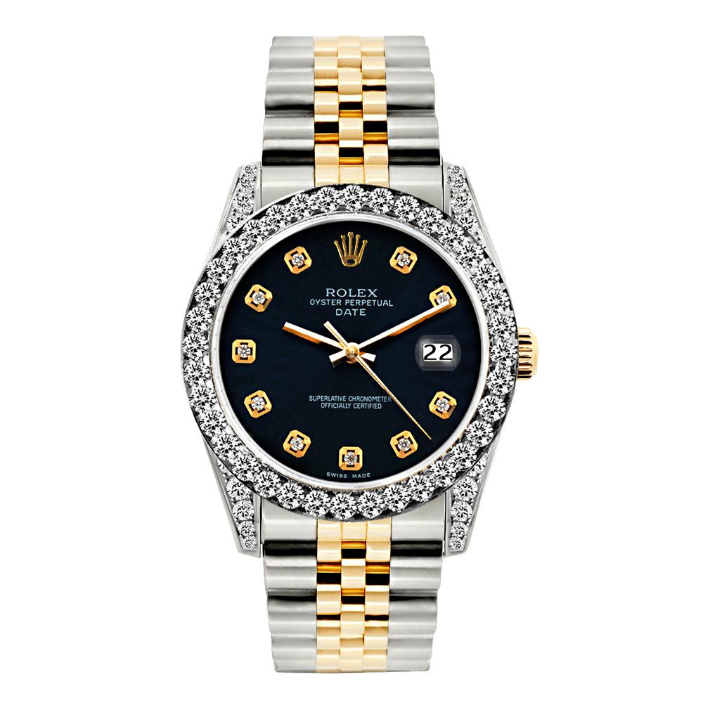 Rolex Datejust Diamond Watch, 26mm, Yellow Gold and Stainless Steel Bracelet Black Dial w/ Diamond Bezel and Lugs