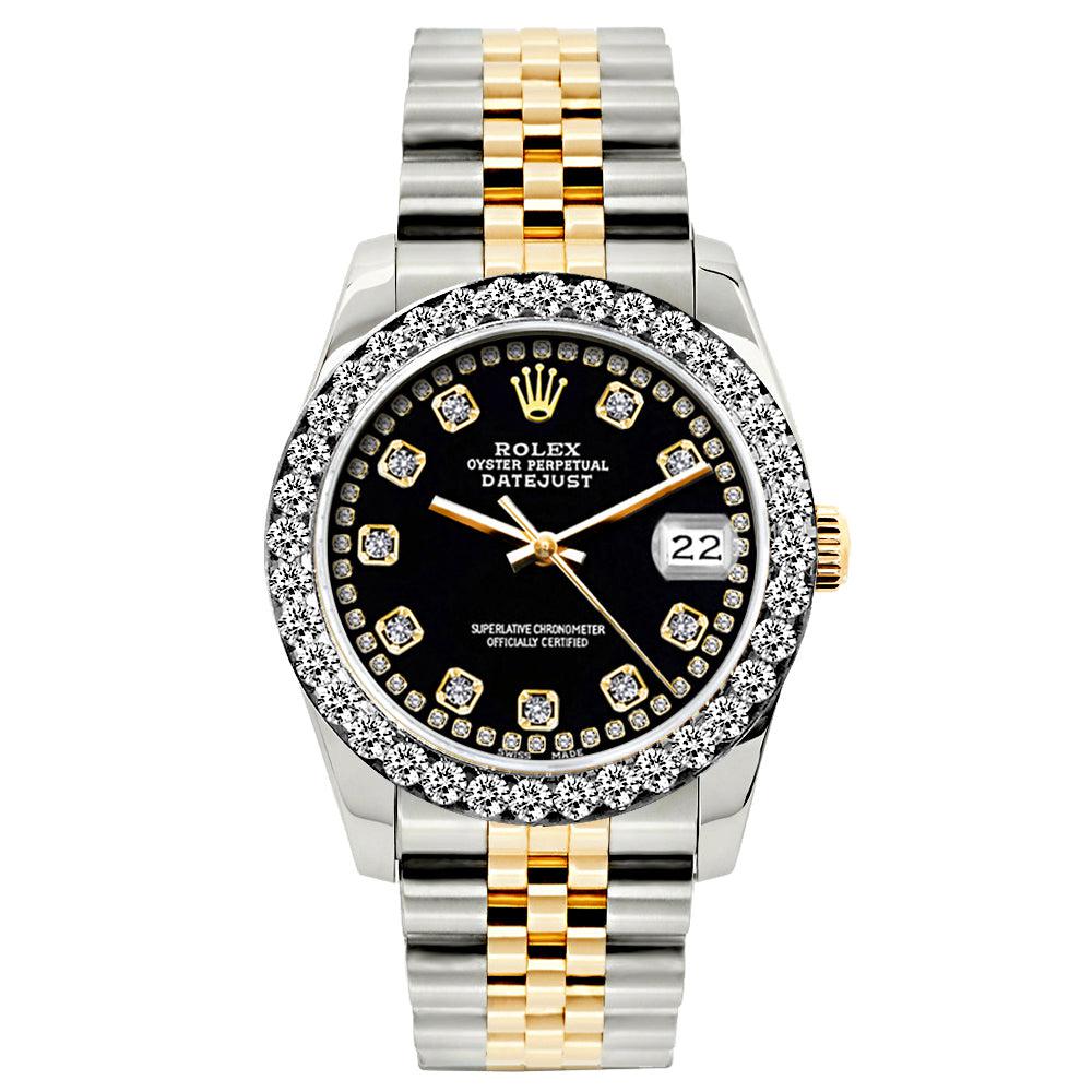 Rolex Datejust 6917 Diamond Watch, 26mm, Yellow Gold and Stainless Steel Bracelet Black Border Dial w/ Diamond Bezel