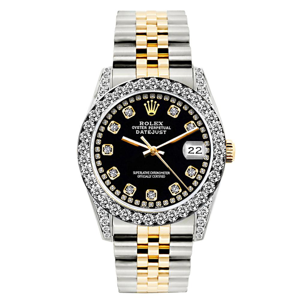 Rolex Datejust Diamond Watch, 26mm, Yellow Gold and Stainless Steel Bracelet Black Dial w/ Diamond Bezel and Lugs