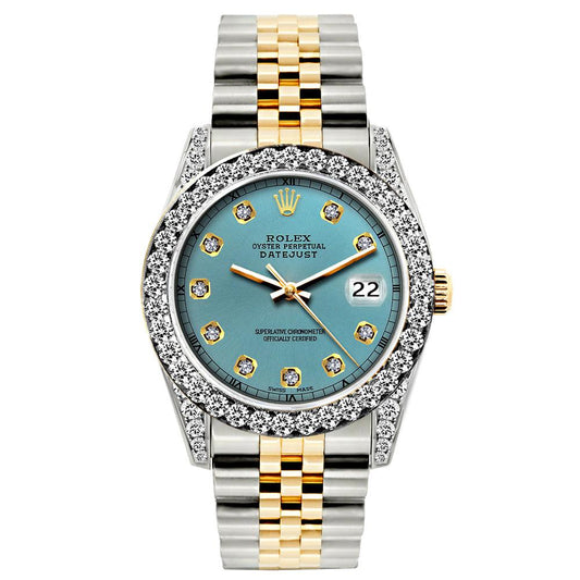 Rolex Datejust Diamond Watch, 26mm, Yellow Gold and Stainless Steel Bracelet Ice Blue Dial w/ Diamond Bezel and Lugs