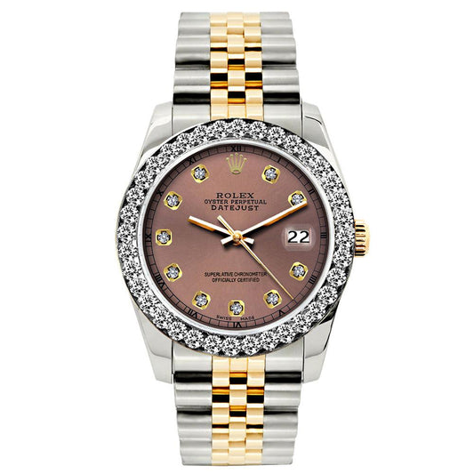 Rolex Datejust Diamond Watch, 26mm, Yellow Gold and Stainless Steel Bracelet Earthen Dial w/ Diamond Bezel