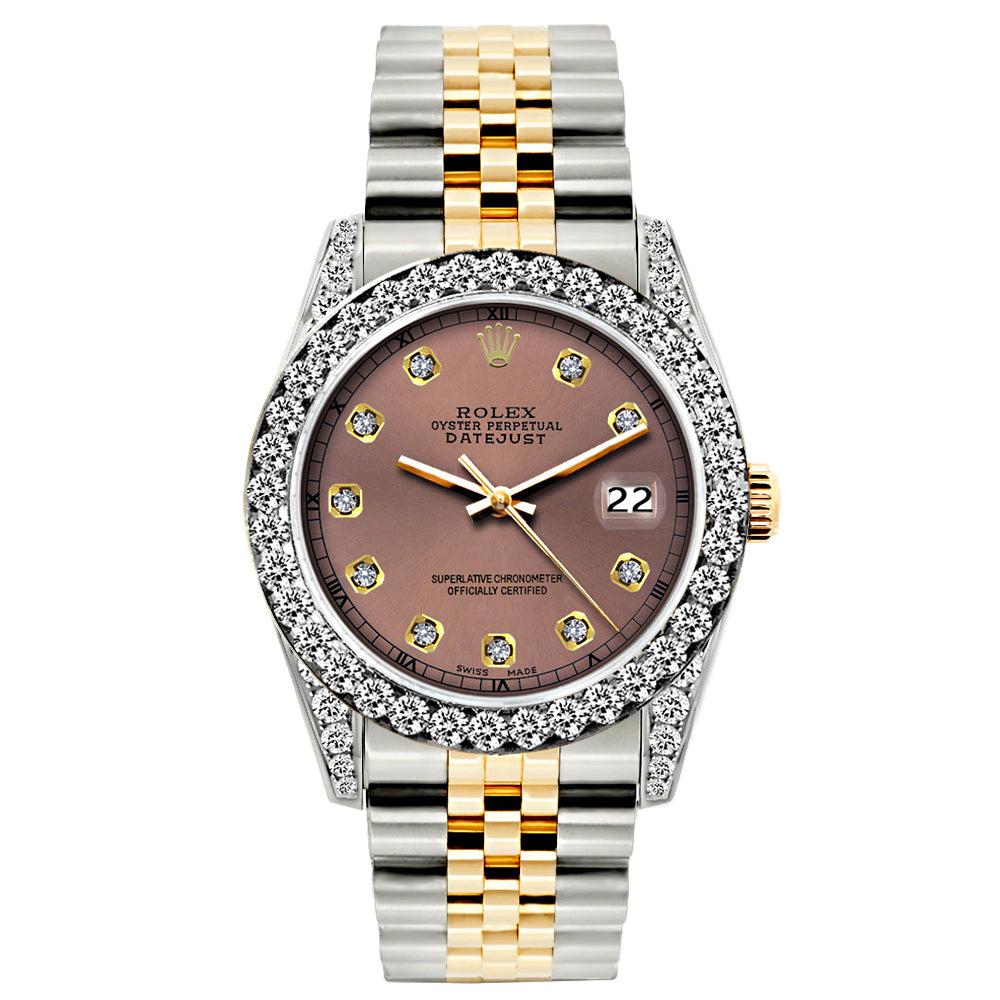 Rolex Datejust Diamond Watch, 26mm, Yellow Gold and Stainless Steel Bracelet Earthen Dial w/ Diamond Bezel and Lugs