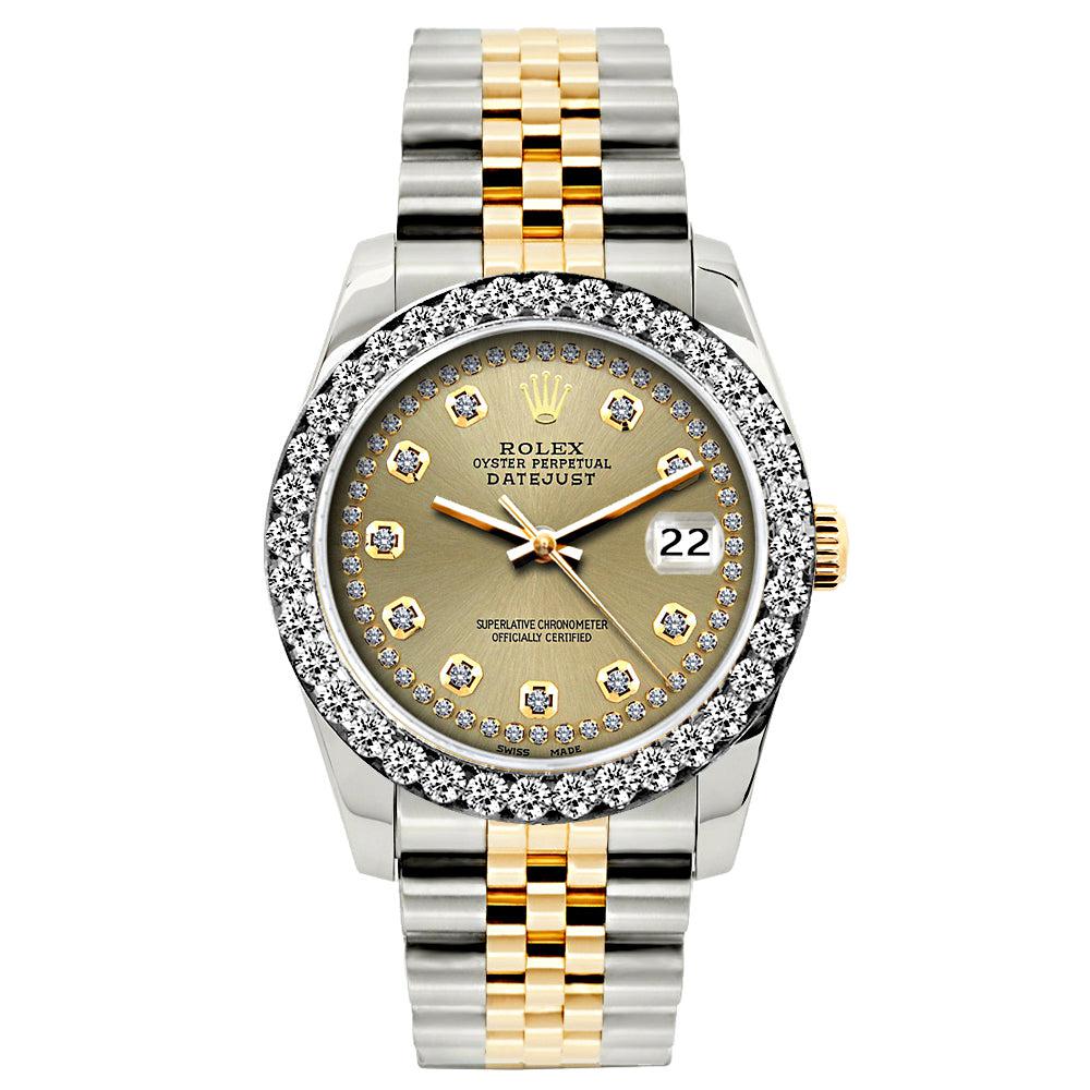 Rolex Datejust Diamond Watch, 26mm, Yellow Gold and Stainless Steel Bracelet Gold Dial w/ Diamond Bezel