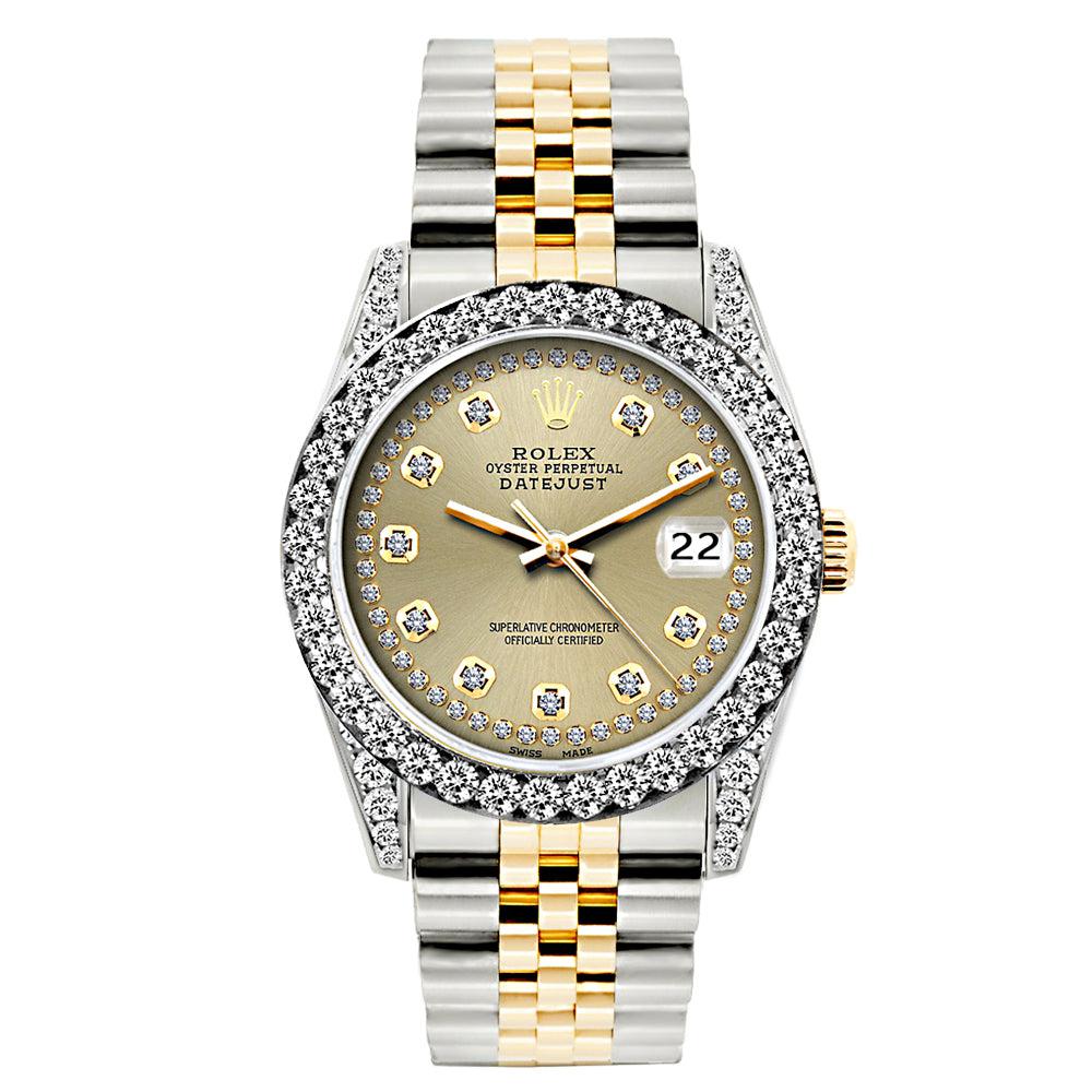 Rolex Datejust Diamond Watch, 26mm, Yellow Gold and Stainless Steel Bracelet Gold Dial w/ Diamond Bezel and Lugs