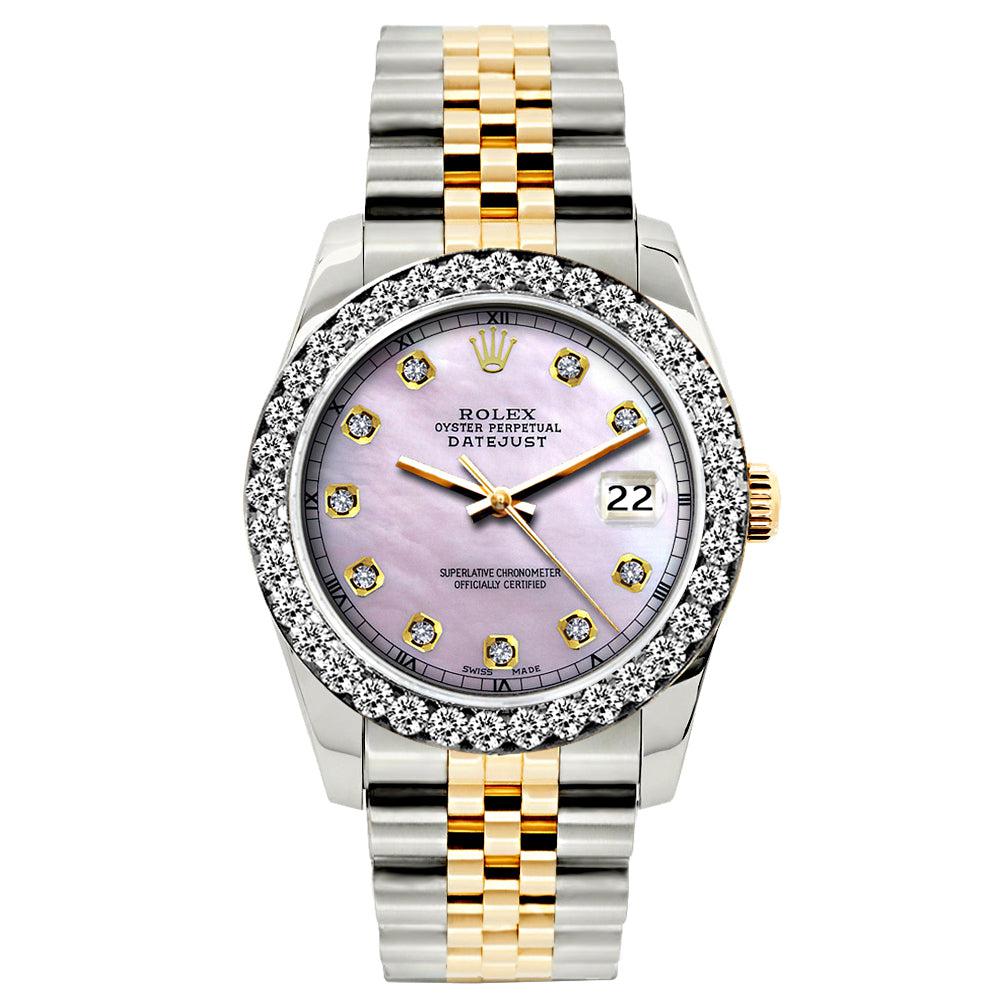 Rolex Datejust Diamond Watch, 26mm, Yellow Gold and Stainless Steel Bracelet Lavender Dial w/ Diamond Bezel