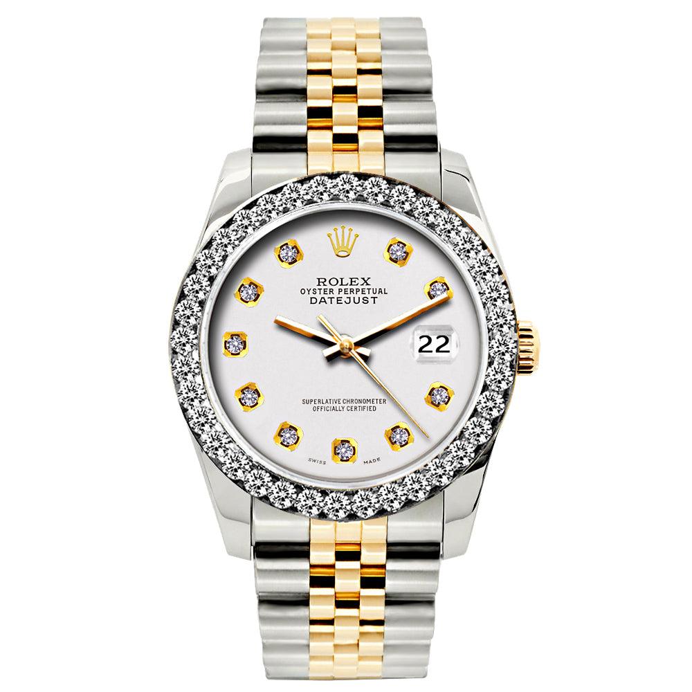 Rolex Datejust Diamond Watch, 26mm, Yellow Gold and Stainless Steel Bracelet White Dial w/ Diamond Bezel