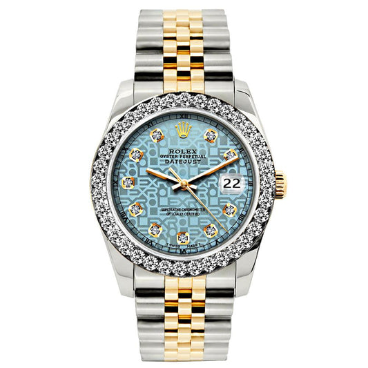 Rolex Datejust Diamond Watch, 26mm, Yellow Gold and Stainless Steel Bracelet Blue Rolex Dial w/ Diamond Bezel