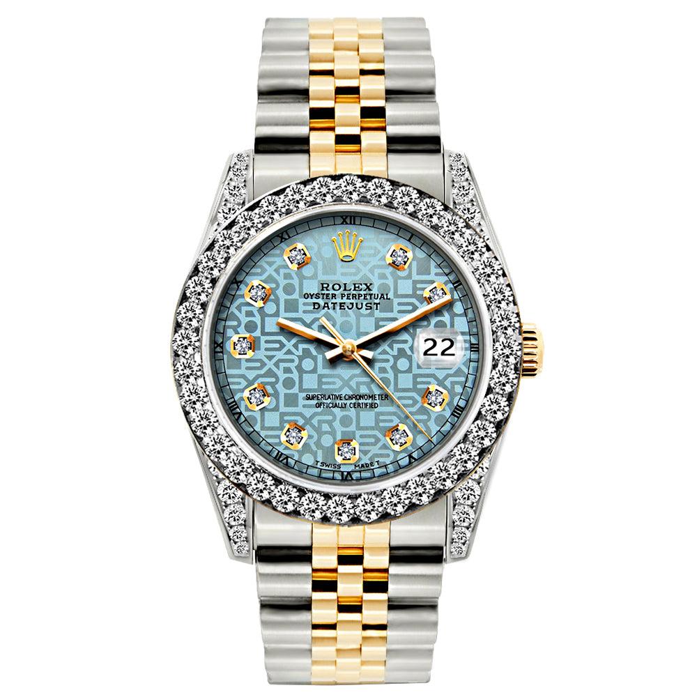 Rolex Datejust Diamond Watch, 26mm, Yellow Gold and Stainless Steel Bracelet Blue Rolex Dial w/ Diamond Bezel and Lugs