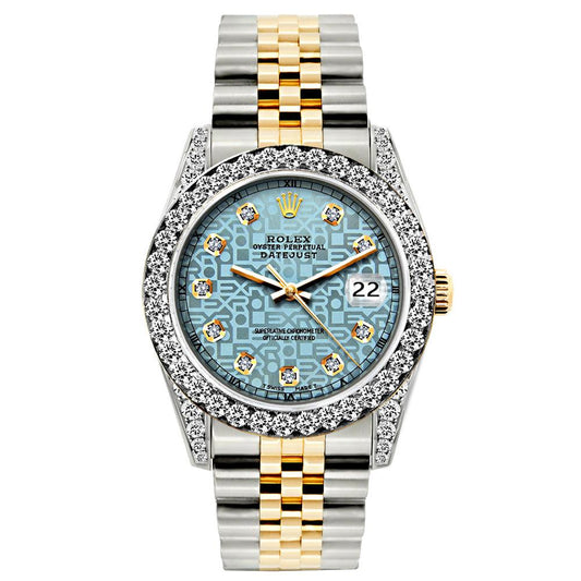 Rolex Datejust Diamond Watch, 26mm, Yellow Gold and Stainless Steel Bracelet Blue Rolex Dial w/ Diamond Bezel and Lugs