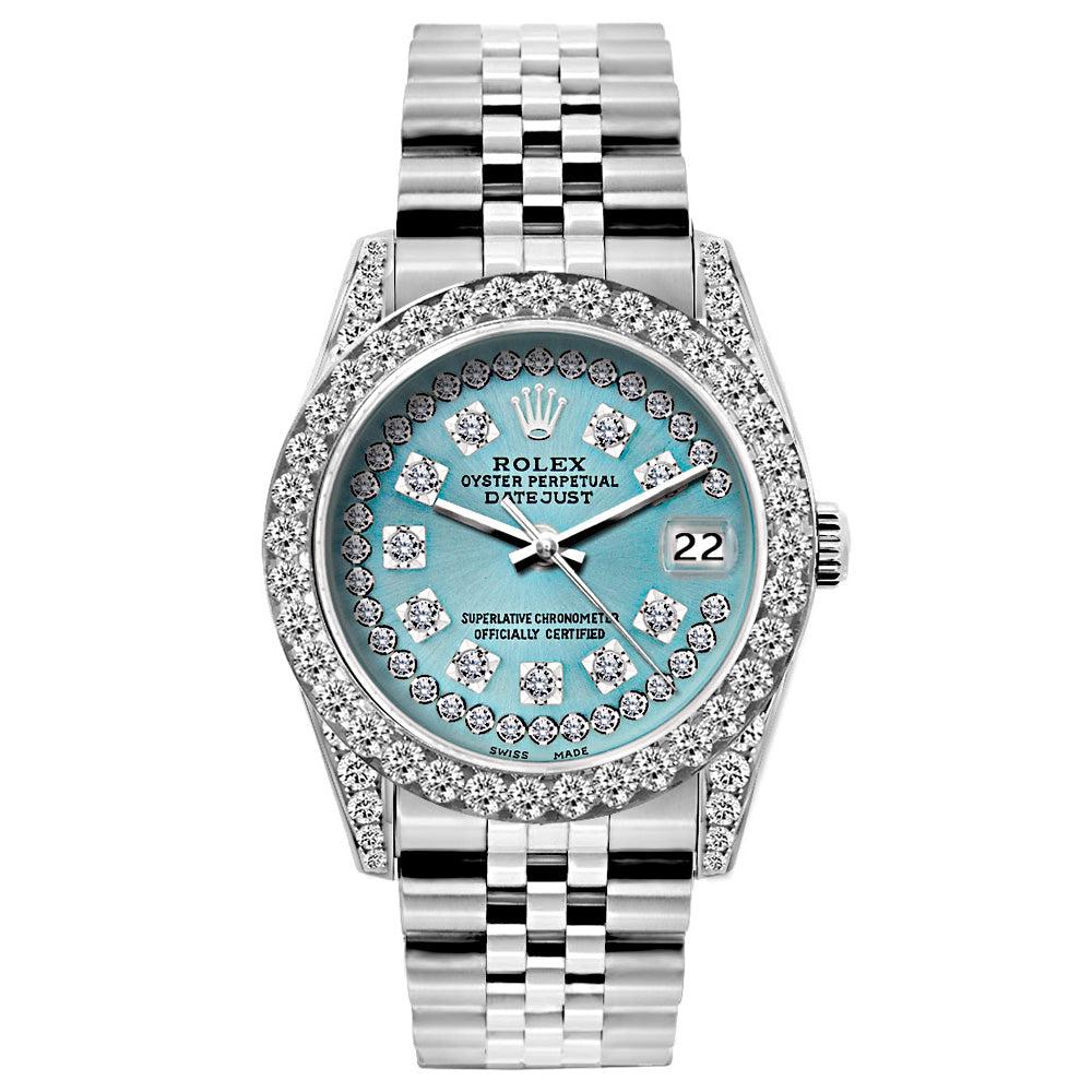 Rolex Datejust Diamond Watch, 26mm, Stainless SteelBracelet Turquoise Dial w/ Diamond Bezel and Lugs