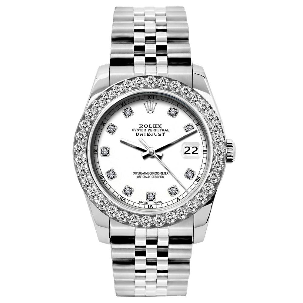Rolex Datejust Diamond Watch, 26mm, Stainless SteelBracelet White Roman Dial w/ Diamond Bezel