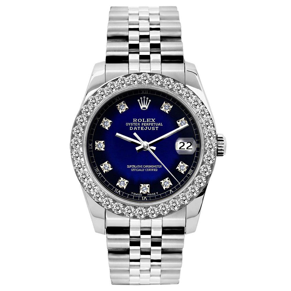 Rolex Datejust Diamond Watch, 26mm, Stainless SteelBracelet Blue Black Dial w/ Diamond Bezel