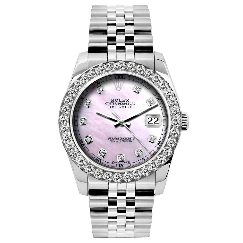 Rolex Datejust Diamond Watch, 26mm, Stainless SteelBracelet Pink Mother of Pearl Dial w/ Diamond Bezel
