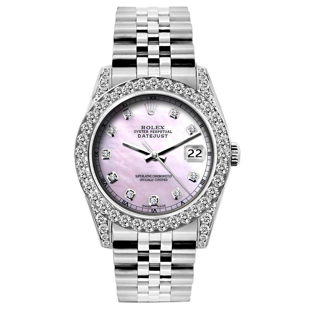 Rolex Datejust Diamond Watch, 26mm, Stainless SteelBracelet Pink Mother of Pearl Dial w/ Diamond Bezel and Lugs