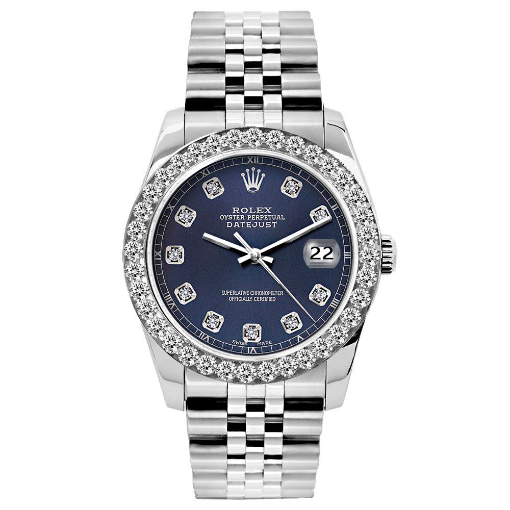Rolex Datejust Diamond Watch, 26mm, Stainless SteelBracelet Navy Blue Dial w/ Diamond Bezel