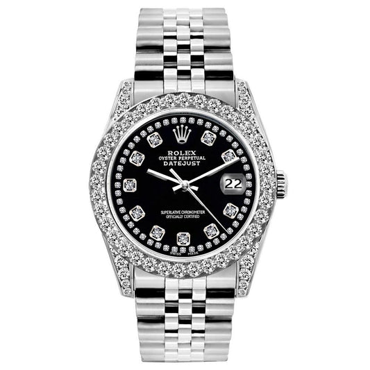 Rolex Datejust Diamond Watch, 26mm, Stainless SteelBracelet Black Star Dial w/ Diamond Bezel and Lugs
