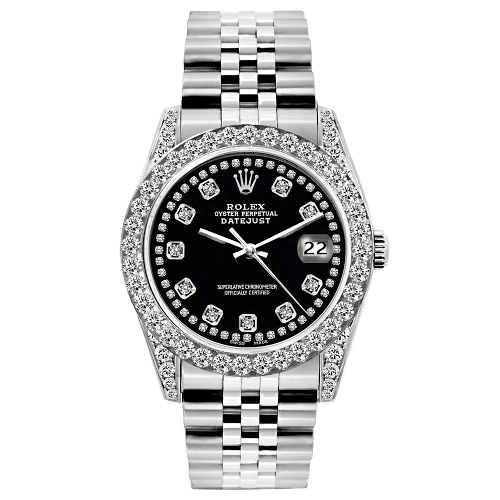ROLEX DATEJUST DIAMOND WATCH, 31MM, STAINLESS STEEL BRACELET BLACK STAR DIAL W/ DIAMOND BEZEL AND LUGS