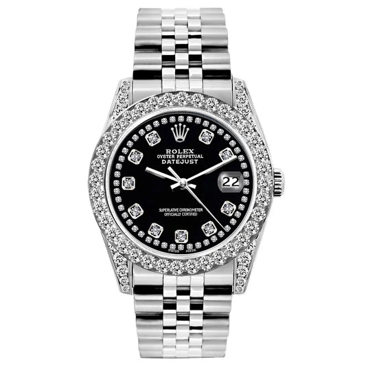 ROLEX DATEJUST DIAMOND WATCH, 31MM, STAINLESS STEEL BRACELET BLACK STAR DIAL W/ DIAMOND BEZEL AND LUGS