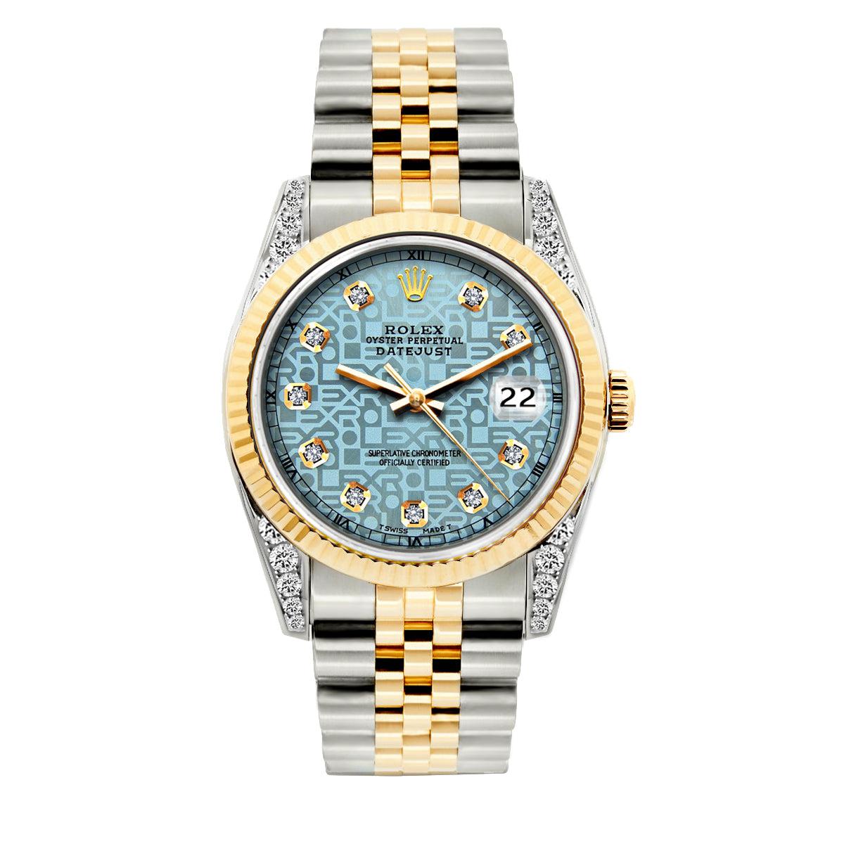 Rolex Datejust Diamond Watch, 36mm, Yellow Gold and Stainless Steel Bracelet Blue Rolex Dial w/ Diamond Lugs