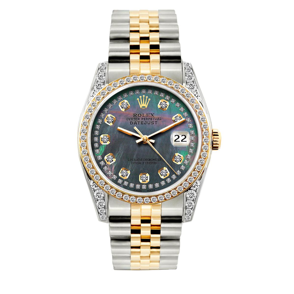 Rolex Datejust Diamond Watch, 36mm, Yellow Gold and Stainless Steel Bracelet Mother of Pearl Dial w/ Diamond Bezel and Lugs