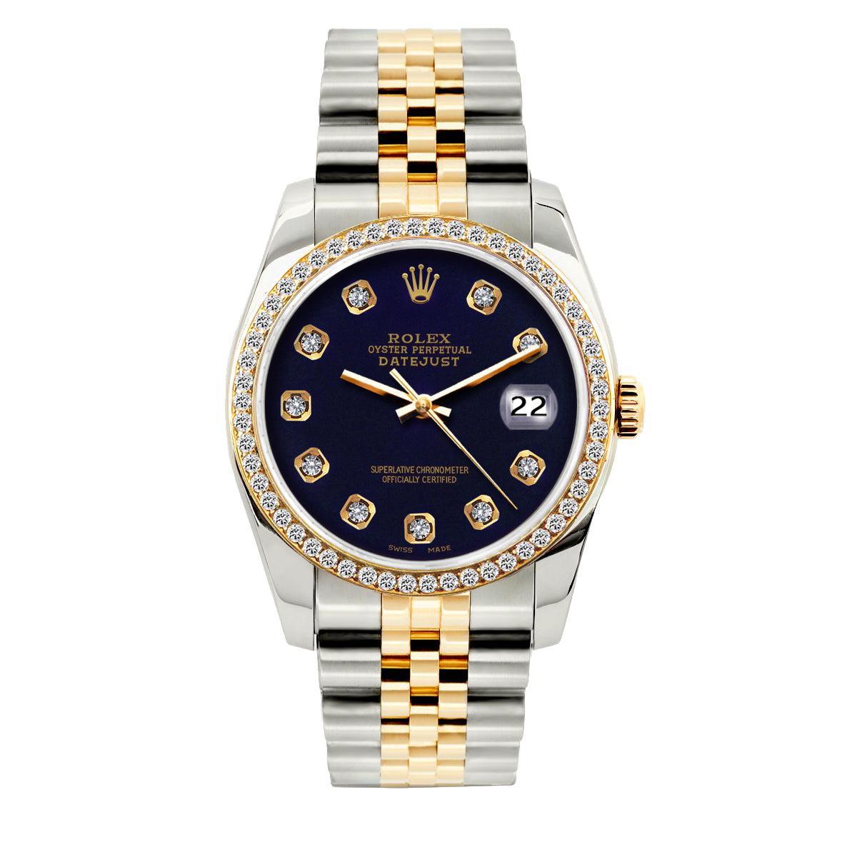 Rolex Datejust Diamond Watch, 36mm, Yellow Gold and Stainless Steel Bracelet Purple Dial w/ Diamond Bezel