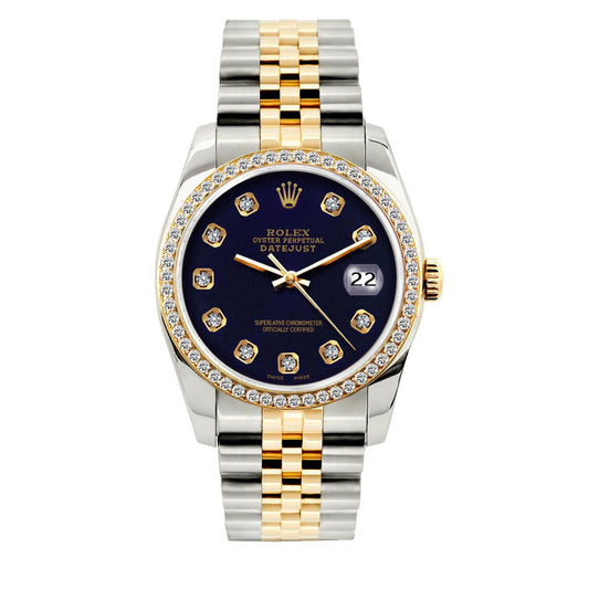 Rolex Datejust Diamond Watch, 36mm, Yellow Gold and Stainless Steel Bracelet Purple Dial w/ Diamond Bezel