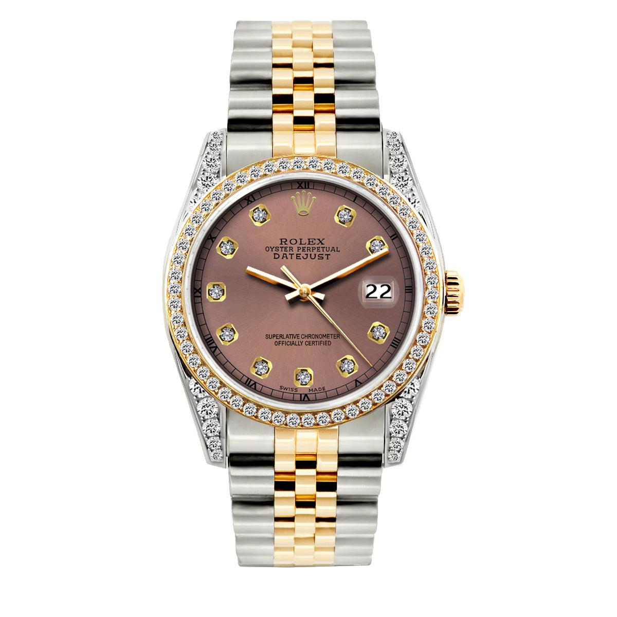 Rolex Datejust Diamond Watch, 36mm, Yellow Gold and Stainless Steel Bracelet Earthen Dial w/ Diamond Bezel and Lugs