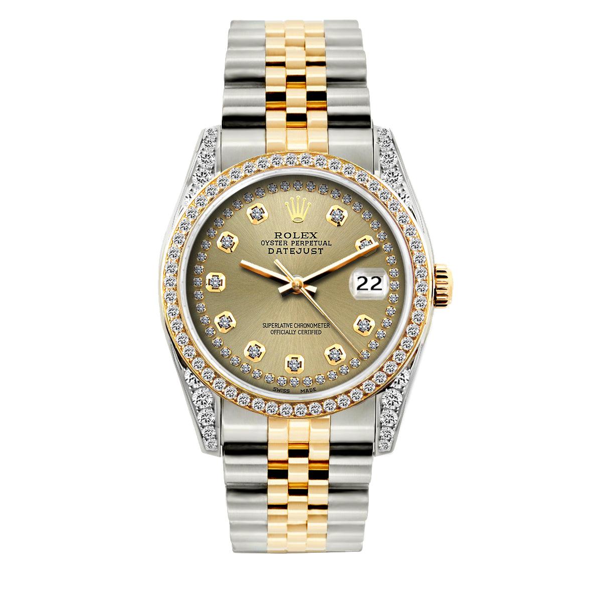 Rolex Datejust Diamond Watch, 36mm, Yellow Gold and Stainless Steel Bracelet Gold Dial w/ Diamond Bezel and Lugs