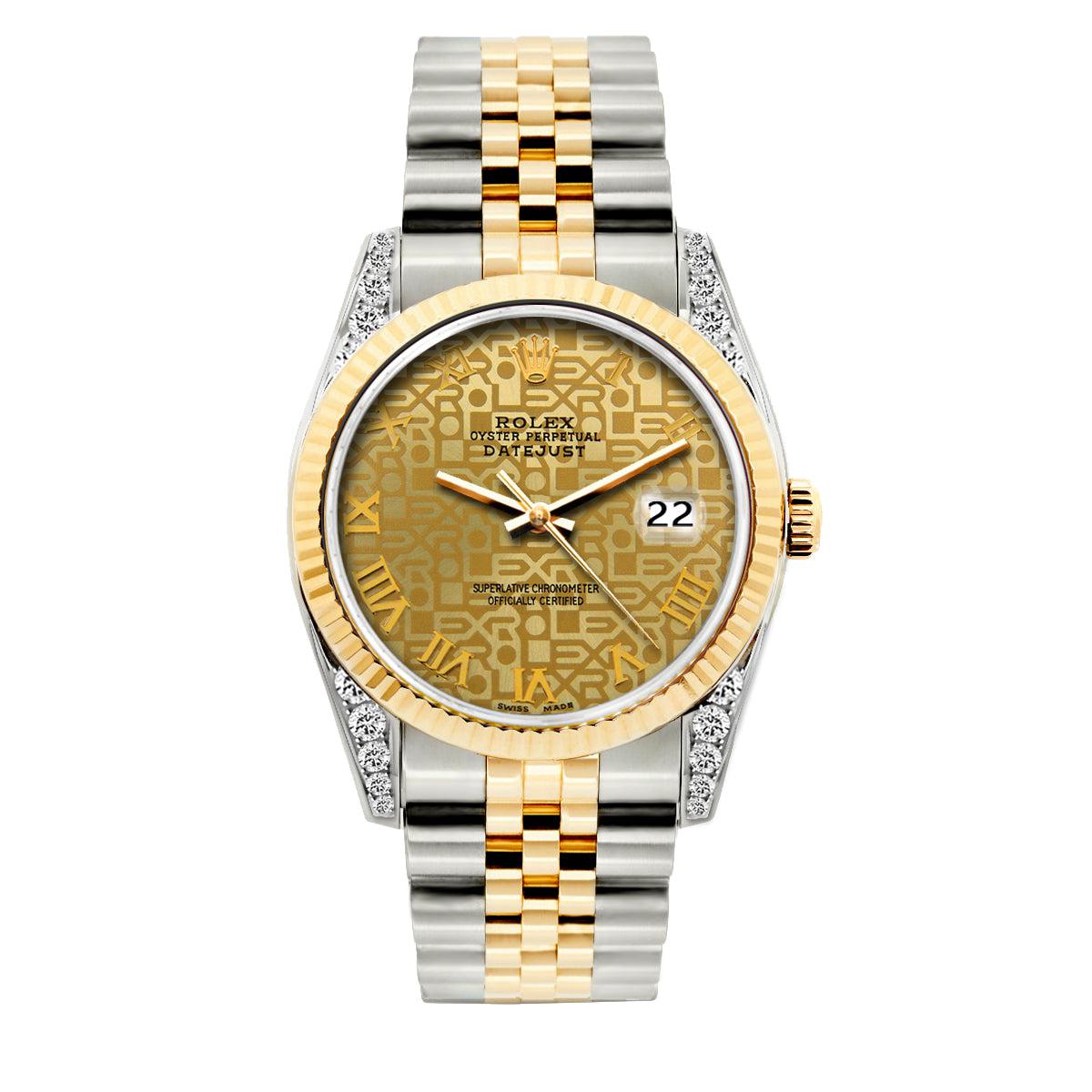 Rolex Datejust Diamond Watch, 36mm, Yellow Gold and Stainless Steel Bracelet Yellow Gold Dial w/ Diamond Lugs