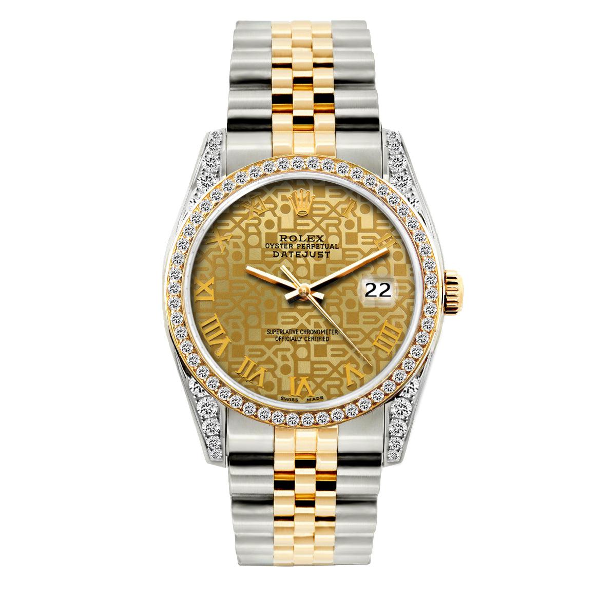 Rolex Datejust Diamond Watch, 36mm, Yellow Gold and Stainless Steel Bracelet Yellow Gold Dial w/ Diamond Bezel and Lugs