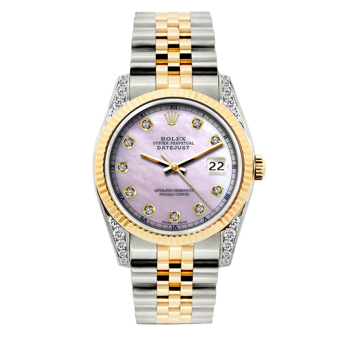 Rolex Datejust Diamond Watch, 36mm, Yellow Gold and Stainless Steel Bracelet Lavender Dial w/ Diamond Lugs