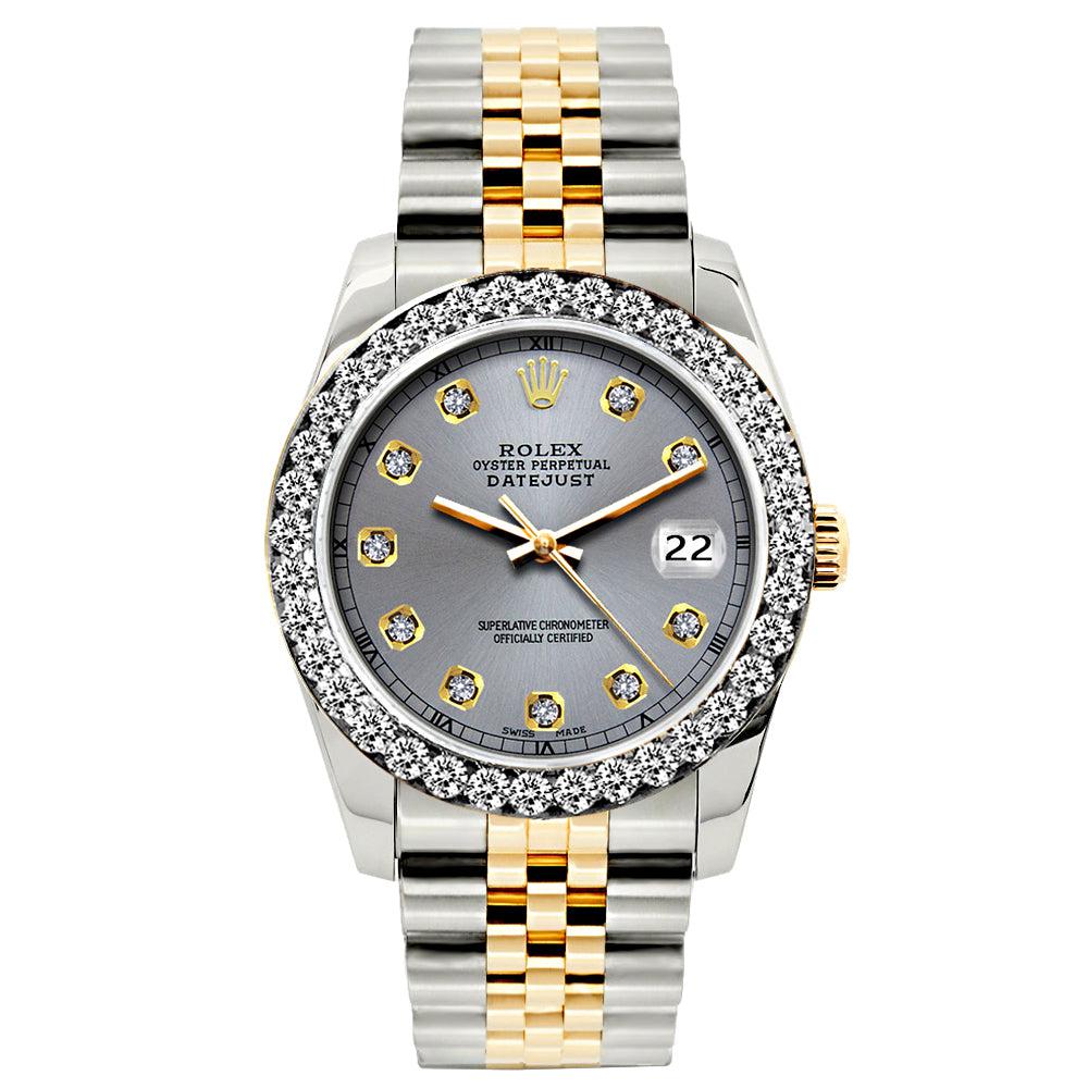 Rolex Datejust Diamond Watch, 26mm, Yellow Gold and Stainless Steel Bracelet Aluminum Dial w/ Diamond Bezel