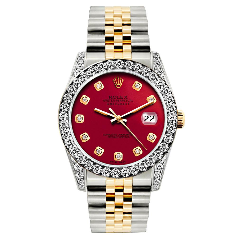 Rolex Datejust Diamond Watch, 26mm, Yellow Gold and Stainless Steel Bracelet Burgundy Dial w/ Diamond Bezel and Lugs